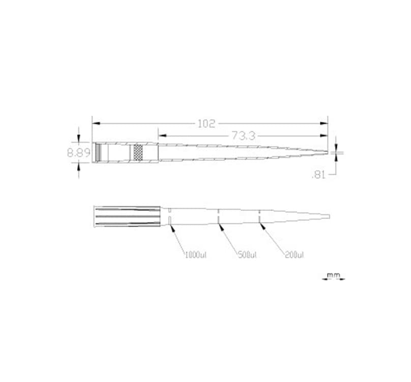 Technical drawing MultiGuard 1000 XT 1250 µl Filter Tips Hinged Rack 8x96