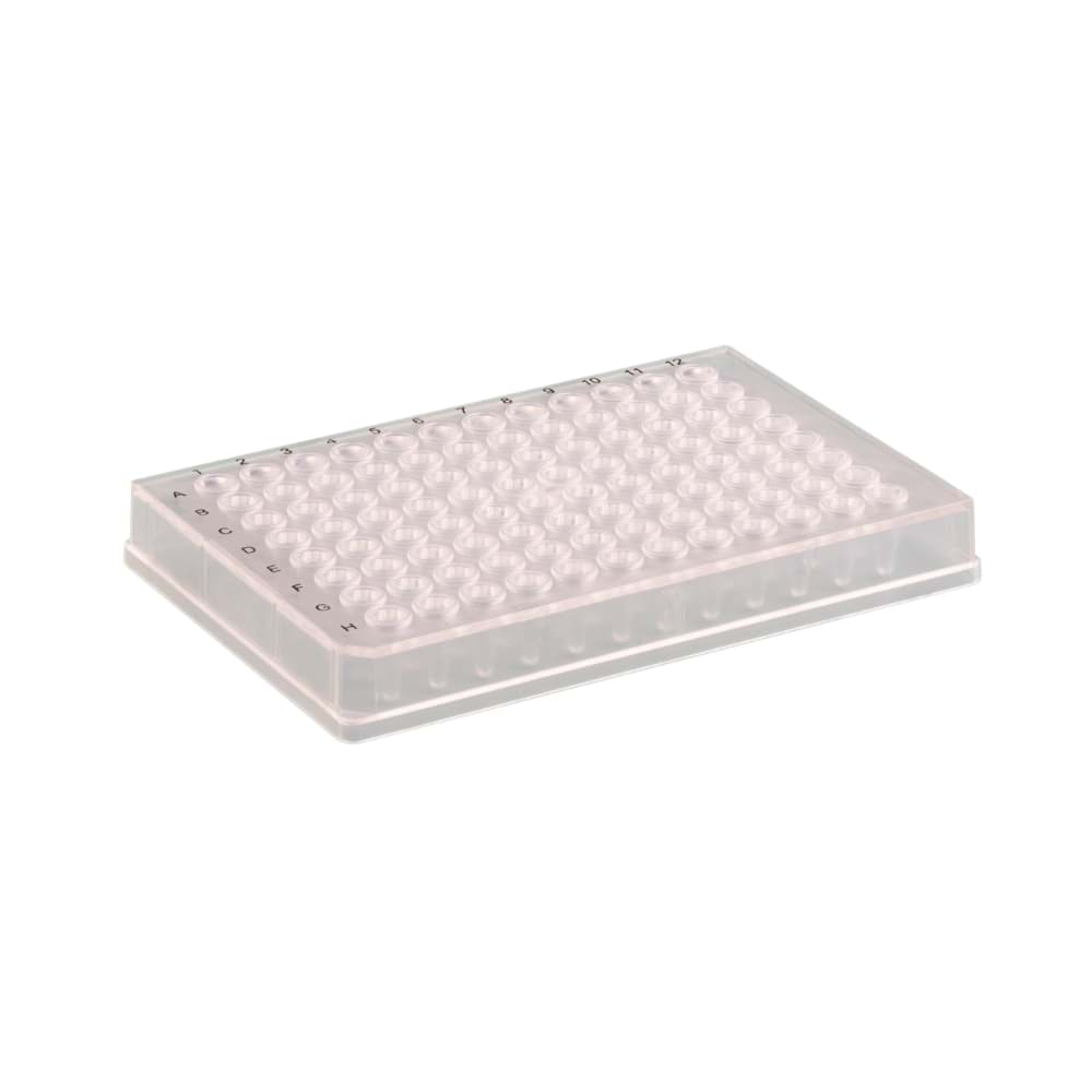 Picture of Amplistar RECYCLED Rigid Frame 96-Well PCR Plate, Fully Skirted, Low Profile, H1 notch, Clear Wells, Clear Frame (50)