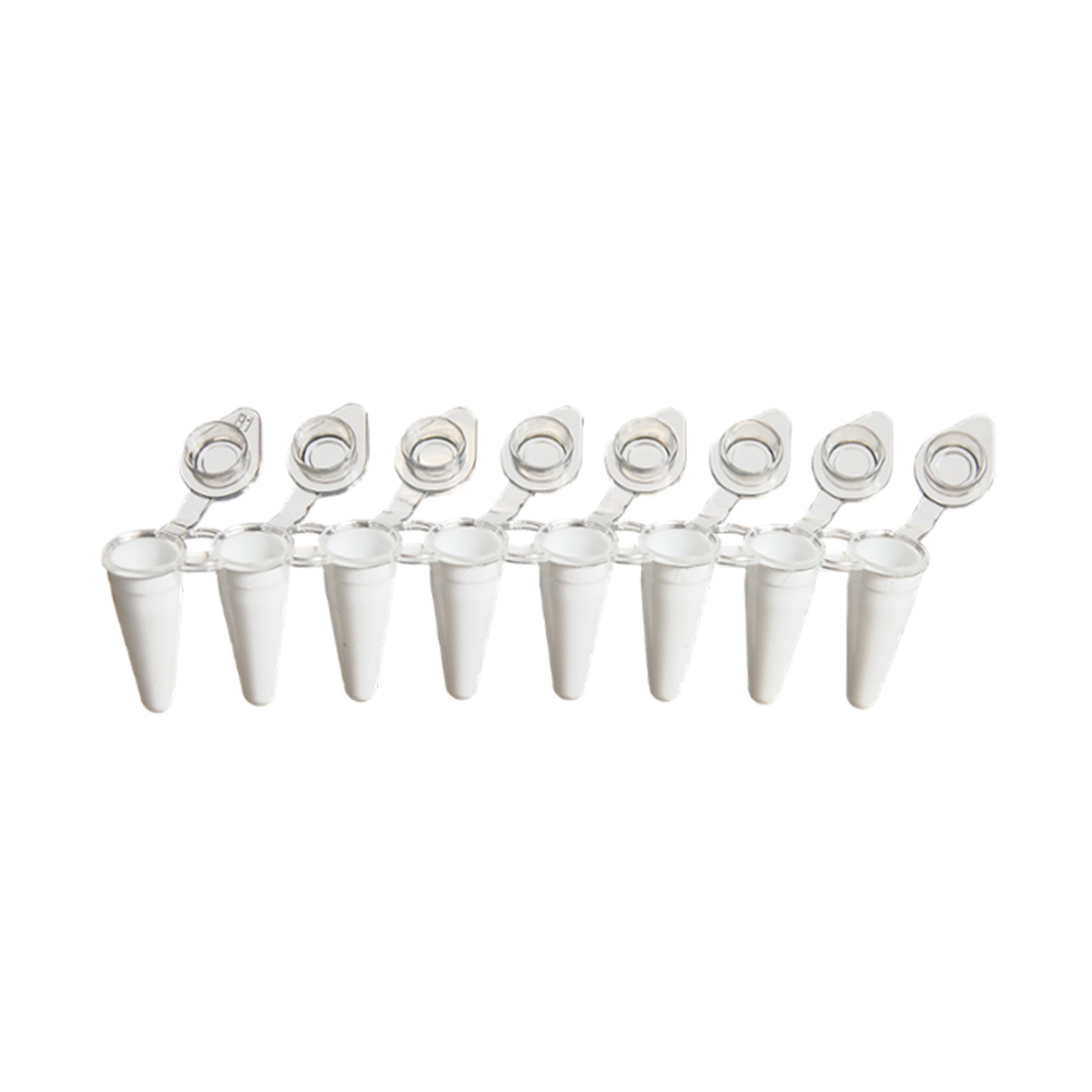 Picture of AmpliStar-II 8-Strip 0.1ml Low-Profile White PCR Tubes, Attached Optical Flat Caps - 10x120